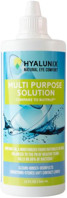 Hyalunix (4 unidades) 12 onzas líquidas  Solución de contacto multiusos para lentes de contacto  Hidratación mejorada para mayor comodidad,