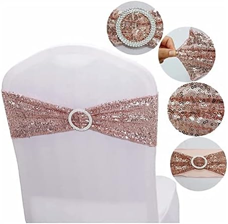 Fajas de lentejuelas para sillas de elastano, paquete de 6 bandas elásticas de lentejuelas con hebilla para bodas, banquetes, cumpleaños,