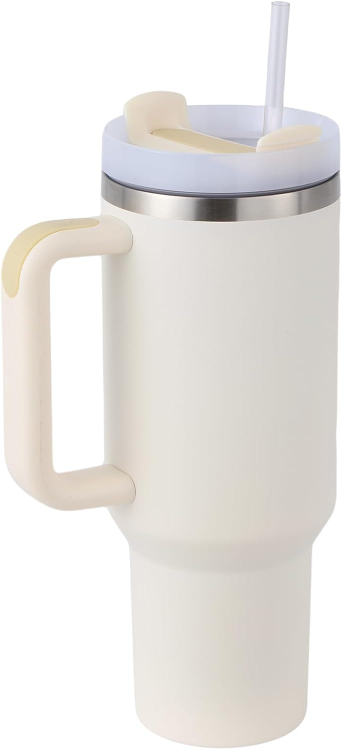 Vaso de 40 onzas con asa y pajita, vaso de acero inoxidable con tapa y pajilla, taza de viaje aislada al vacío, taza de viaje 2 en 1 tapa (pajilla