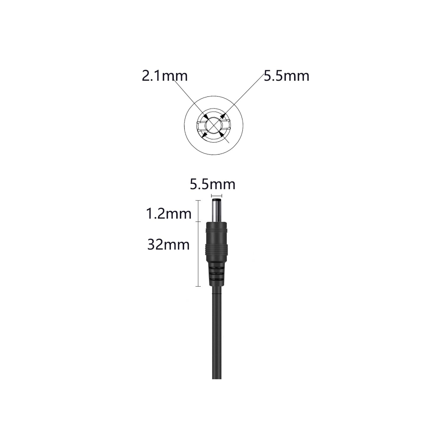 Cable de reparación de cable de alimentación de extremo abierto, enchufe macho de 0.217 in x 0.083 in, conector de barril de 18 AWG para cámara