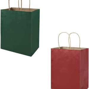 bagmad Cada 100 bolsas de papel de regalo verdes y rojas de 8 x 4.75 x 10 pulgadas con asas bagmad Cada 100 bolsas de papel de regalo verdes y rojas de 8 x 4.75 x 10 pulgadas con asas