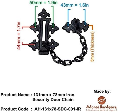 Adonai Hardware Cadena de seguridad de hierro fundido antiguo resistente sin llave (5.157 in x 1 unidad, recubrimiento en polvo negro) para puertas