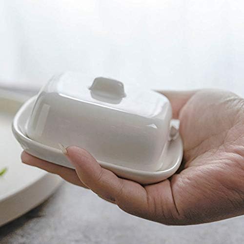 Sizikato Mantequillera pequeña de porcelana blanca pura con tapa