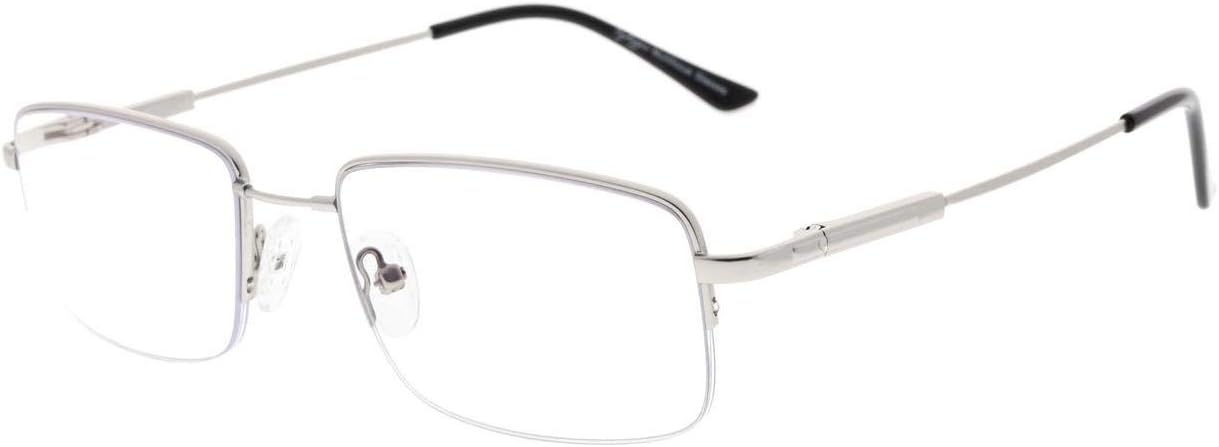 Eyekepper Gafas de lectura progresivas de media llanta con lentes multienfoque anti UV para hombre, marco de memoria flexible, color plateado
