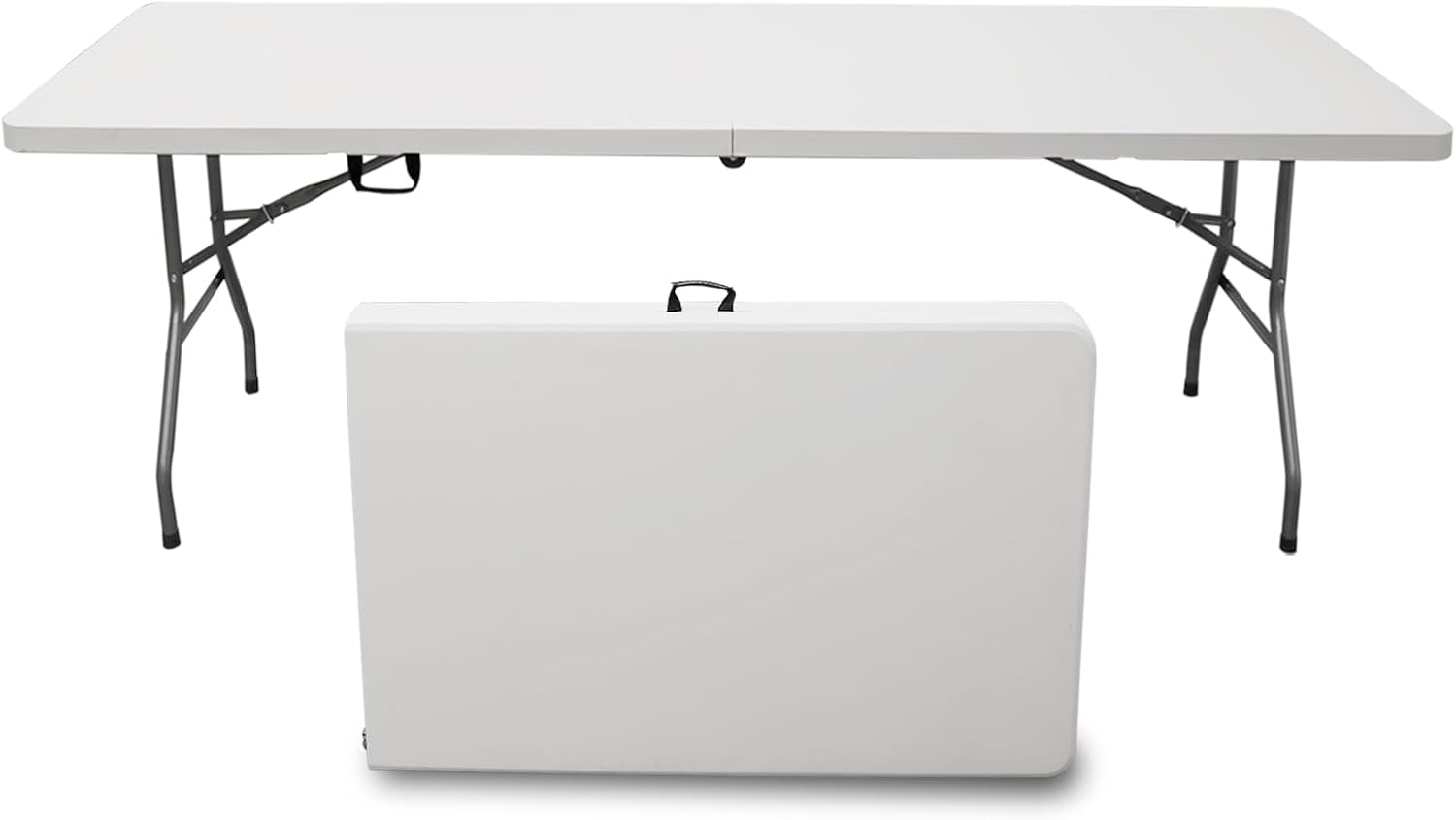 Plainsity Mesa plegable de plástico de 8 pies  Mesa de comedor portátil, plegable y resistente para fiestas, bodas, barbacoas, campamentos, eventos