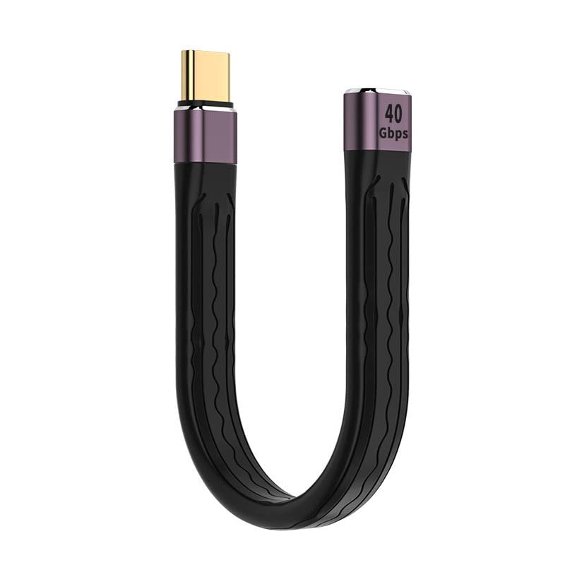 CY Cable de extensión USB4 macho a hembra de 5.1 in delgado plano macho toF 40 Gbps con carga de 100 W y 8 K a 60 Hz