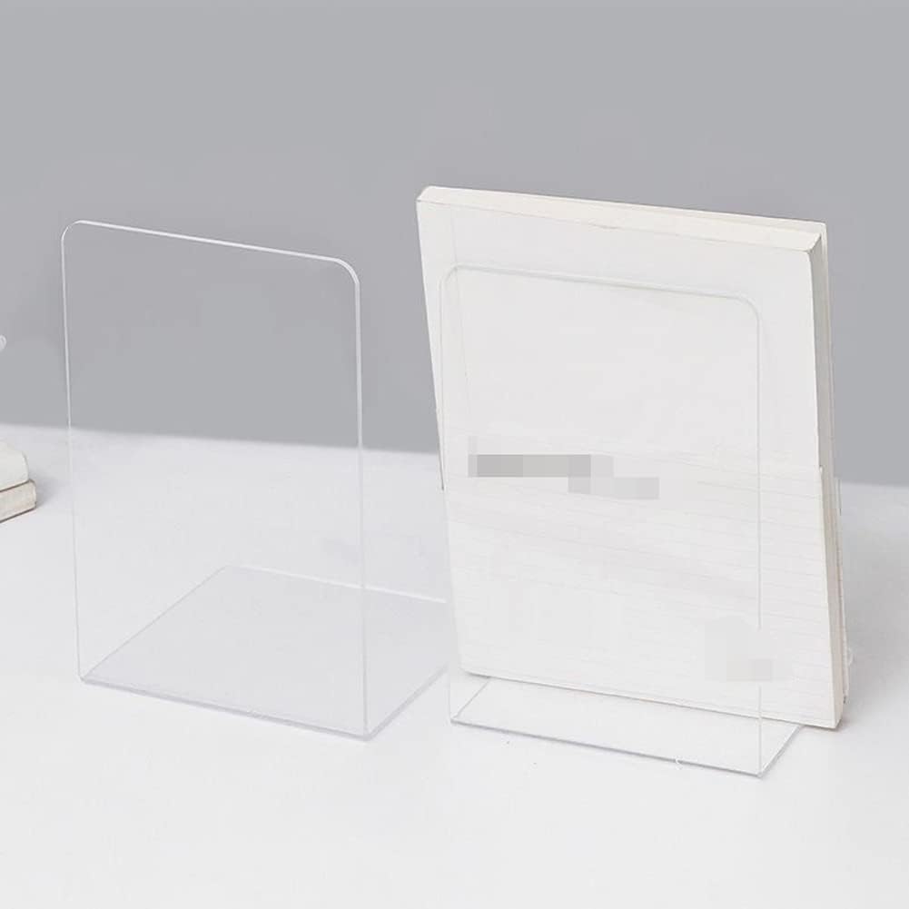 1 sujetalibros de acrílico resistente con extremo de libro en forma de L, organizador de escritorio para libros, películas y CD (transparente, 4.72