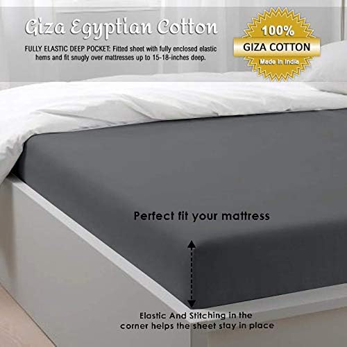Shreem Linen Juego de ropa de cama  Sábanas de algodón Giza King  400 hilos, 100% algodón egipcio, tejido satinado, gris oscuro, 1 ajustada, 1