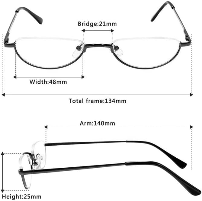 REAVEE Paquete de 4 lentes de lectura retro de aleación de media luna, para mujeres y hombres, medio marco, bisagra de resorte, elegante lector