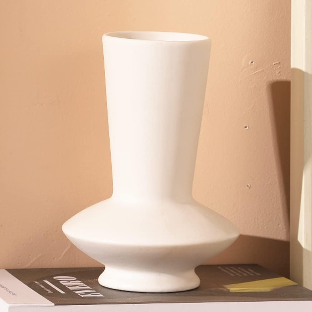 White Ceramic Vase Nordic Minimalist Style Decor for Countertop Center Dresser Kitchen Living Room Home Decor White Matte Abstract Vase (White 666)