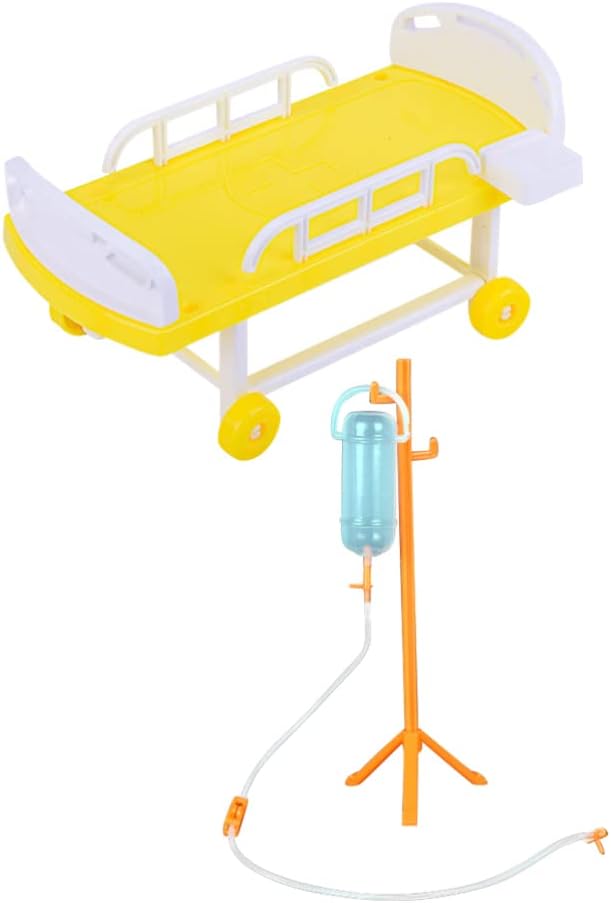 Zerodeko Decoración del hogar, 1 juego para niños, equipo de juego de simulación, cama de hospital en miniatura y botella de infusión modelo, juego
