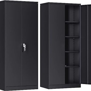 Armario de almacenamiento de metal de 71 pulgadas con 2 puertas y 4 estantes ajustables, gabinete de acero para almacén, garaje, hogar, oficina, Armario de almacenamiento de metal de 71 pulgadas con 2 puertas y 4 estantes ajustables, gabinete de acero para almacén, garaje, hogar, oficina,