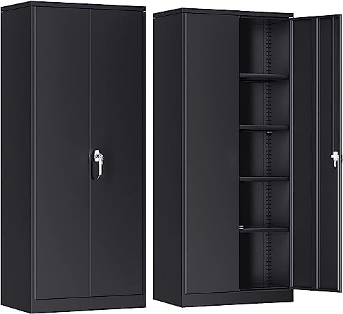 Armario de almacenamiento de metal de 71 pulgadas con 2 puertas y 4 estantes ajustables, gabinete de acero para almacén, garaje, hogar, oficina,
