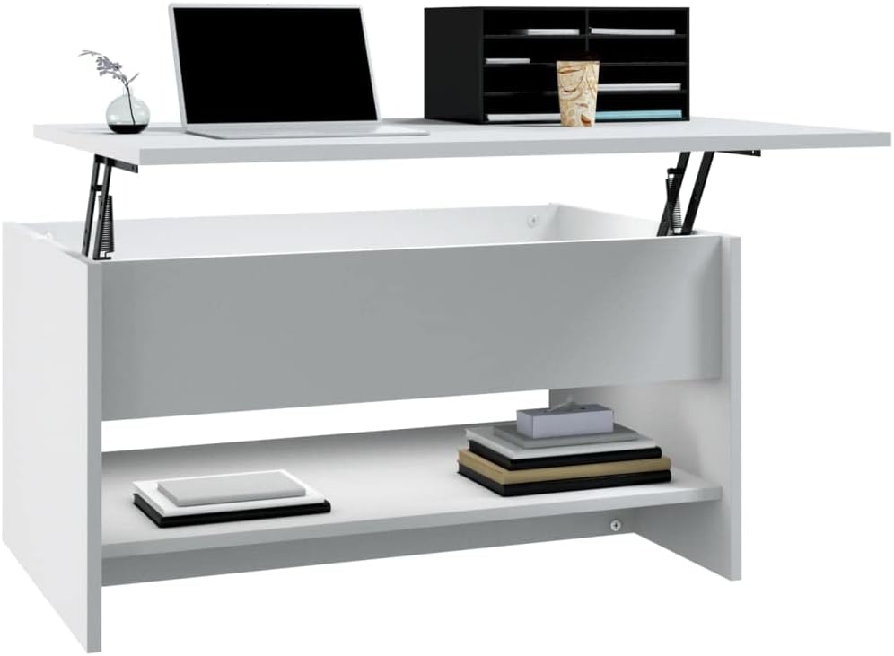 Mesa de centro central, mesa de centro elevada de madera maciza, adecuada para sala de estar, oficina, balcón, color blanco, 31.5 x 19.7 x 15.7