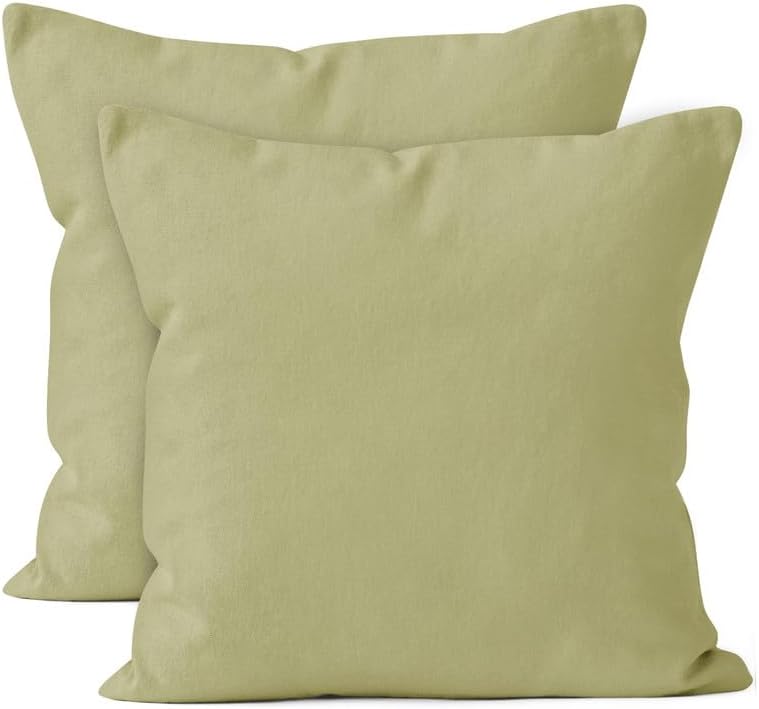 Encasa – Juego de 2 fundas de almohada de algodón I de 20 x 20 pulgadas (19.7 x 19.7 in), color verde salvia, sin relleno, fundas de almohada
