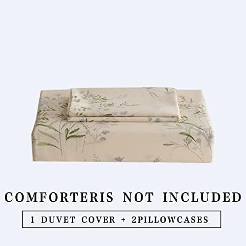 ECOCOTT – Juego de funda de edredón con diseño de jardín floral elegante, blanco, 3 piezas, 100% algodón natural, 1 funda de edredón con cremallera