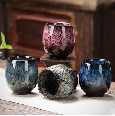 Lxuwbd Jianzhan – Juego de té de cerámica, juego de té Kung Fu, taza de café, juego de yerba mate, juego de 4 tazas de cerámica mate (4 colores)