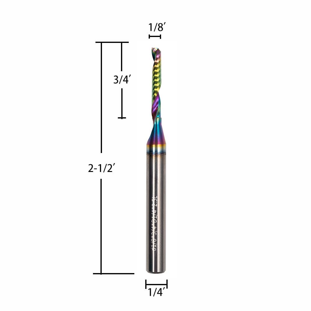 UpCut O Flute – Fresa de extremo de broca en espiral de 18 pulgadas de diámetro y vástago de 14 pulgadas con revestimiento DLC de carburo finalFresa