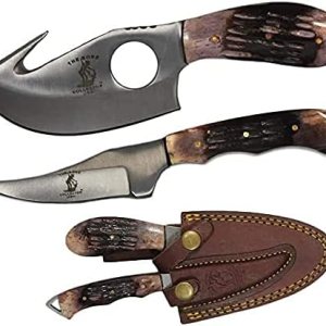 Bone Collector Juego de dos piezas de cuchillos de caza, borde recto de 7 pulgadas y cuchillas de gancho intestinal de 7 pulgadas (hueso) Bone Collector Juego de dos piezas de cuchillos de caza, borde recto de 7 pulgadas y cuchillas de gancho intestinal de 7 pulgadas (hueso)