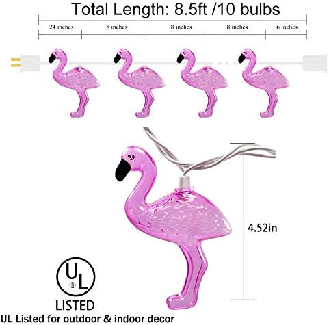 Guirnalda de luces de flamenco rosa con 10 luces de flamenco rosa, luces decorativas temáticas de verano para campamento, tienda de campaña, boda,