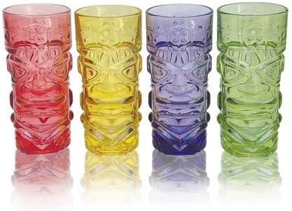 Lily’s Home Juego de 4 vasos Tiki  Ideal para cócteles exóticos, Highball  Juego único de vasos Tiki Bar y Bar de cocina, juego de vasos de vidrio y