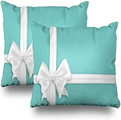 LALILO Juego de 2 fundas de almohada, lazo blanco de seda, elegante lazo satinado, azul turquesa, regalo de doble cara, funda de cojín para sofá,