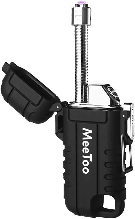 MeeToo Encendedor eléctrico de arco recargable USB tipo C, de plasma, impermeable, resistente al viento, con silbato de emergencia de supervivencia