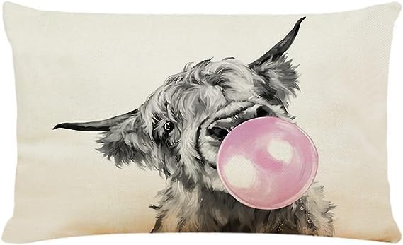 Highland Cow – Funda de almohada decorativa de lino para sofá, cama (vaca linda, 12 x 20 pulgadas)