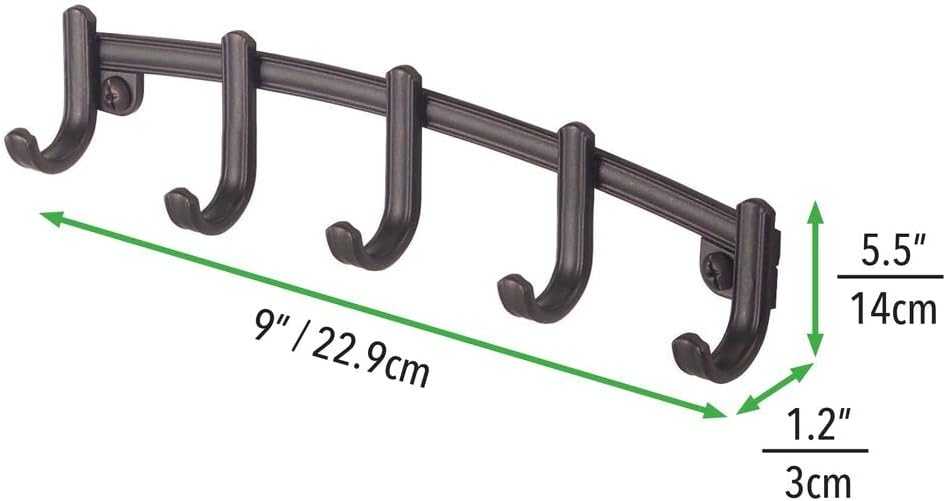 mDesign Hyde Collection – Soporte moderno de acero para llaves de pared, 5 ganchos de metal para colgar correa de perro, llaves de automóvil y