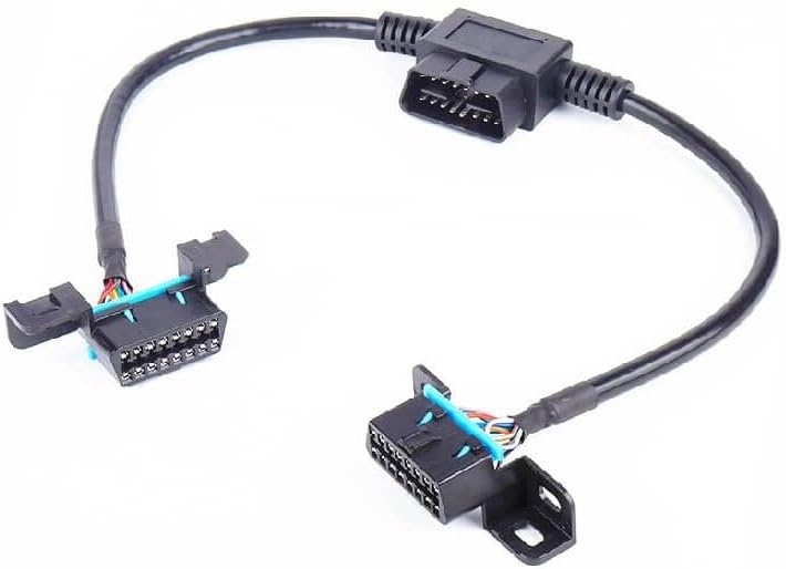 OBD2 16 Pin Male to Dual 16 Pin Female T Type Pass Through Cable 0.1M, Compatible with Most Modern Cars