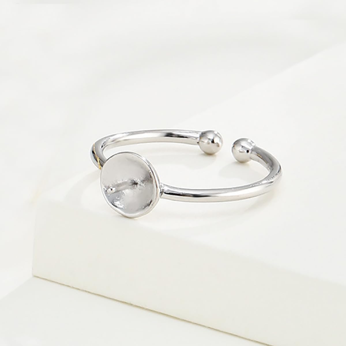 Base de anillo ajustable de plata de ley 925 en blanco para anillos redondos de perlas de 0.315 a 0.394 pulgadas, accesorios con asiento de perlas