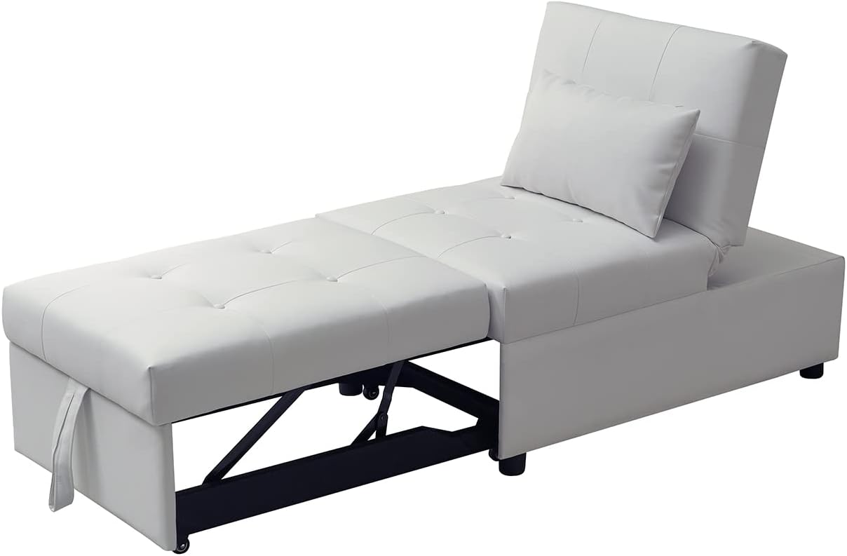 Kings Brand Furniture – Otomana multifuncional, sofá cama, silla convertible, color blanco