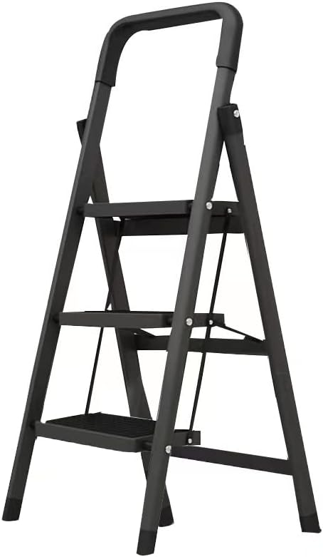 Escalera plegable con plataforma antideslizante, marco de acero portátil para adultos con pedal antideslizante, escalera de acero resistente