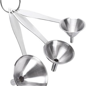 Juego de 3 mini embudos de acero inoxidable, embudos de metal para cocina, embudos sin derrames, con mango largo para transferir líquidos de aceite Juego de 3 mini embudos de acero inoxidable, embudos de metal para cocina, embudos sin derrames, con mango largo para transferir líquidos de aceite