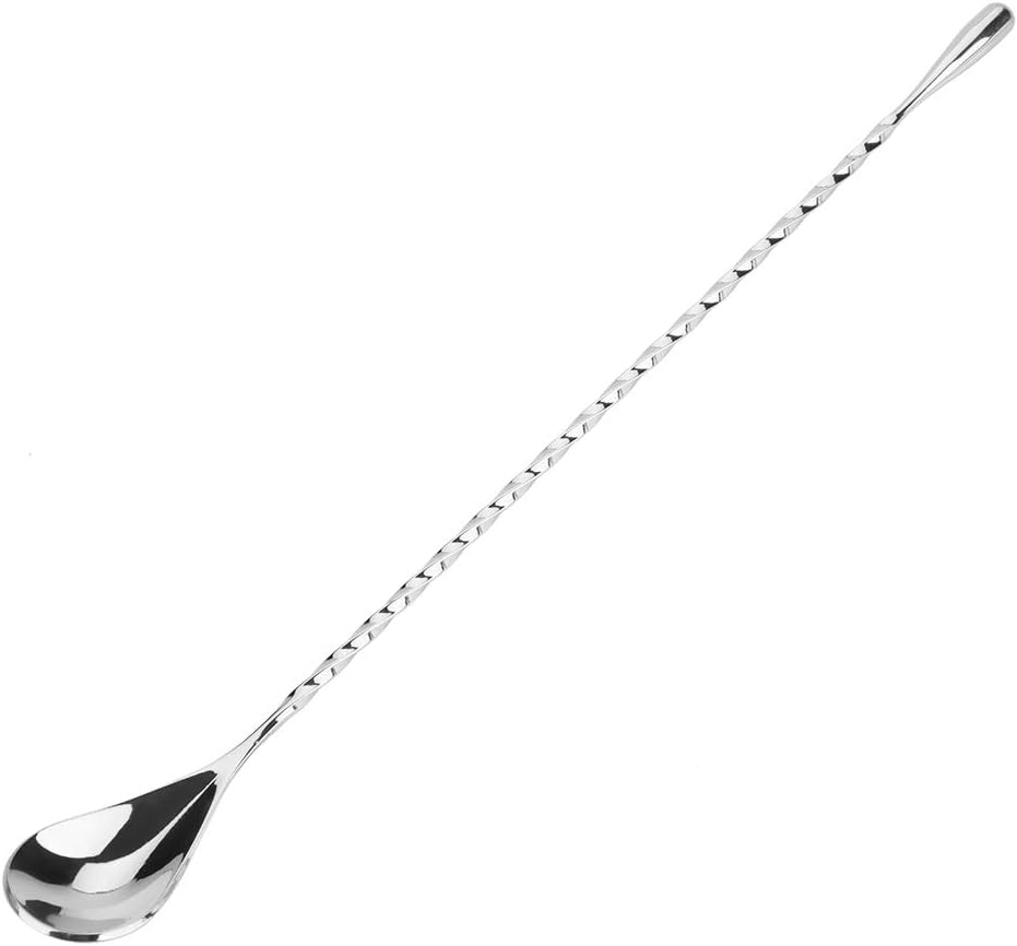 Stainless Steel Cocktail Spoon for Beverage Mixing, Stirring & Layering with Long Handle (round tail 1)