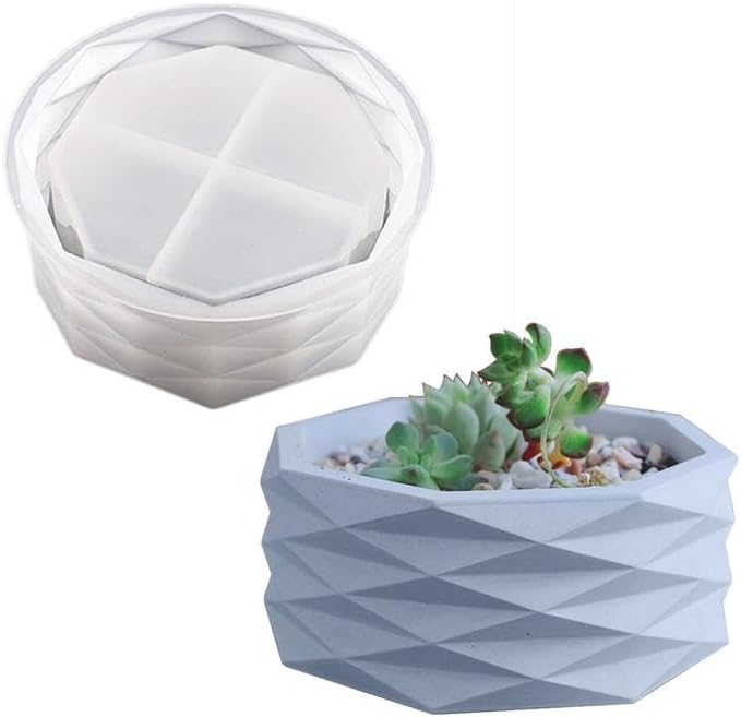 Moldes de silicona para macetas de resina epoxi, molde geométrico redondo grande para jarrón de hormigón, arcilla para suculentas, molde para