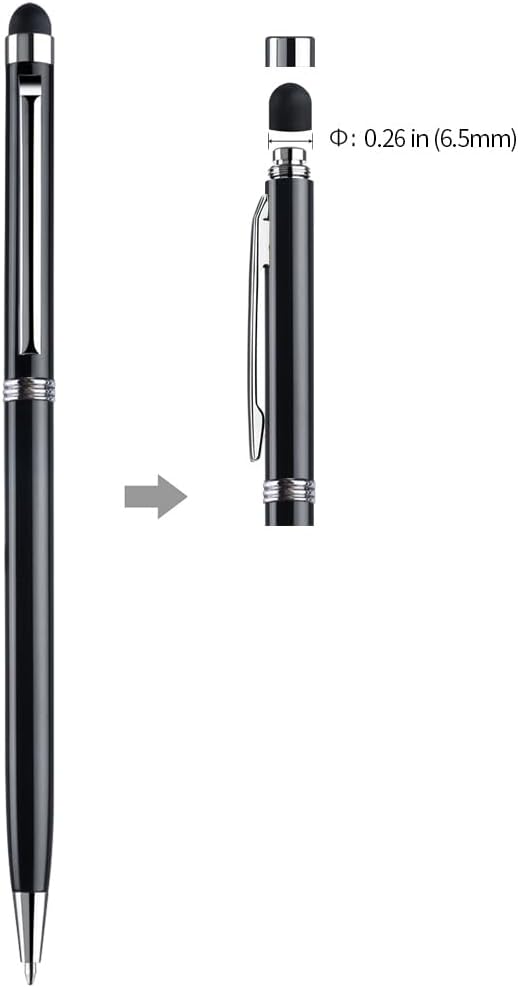 ChaoQ Lápiz óptico para pantallas táctiles, 10 bolígrafos capacitivos delgados 2 en 1 (tinta negra) con 20 puntas de goma reemplazables (negro,