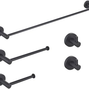 KIBI Juego de accesorios de baño circulares de 5 piezas  Toallero, anillo para toallas, soportes para papel higiénico, ganchos para bata (negro KIBI Juego de accesorios de baño circulares de 5 piezas  Toallero, anillo para toallas, soportes para papel higiénico, ganchos para bata (negro