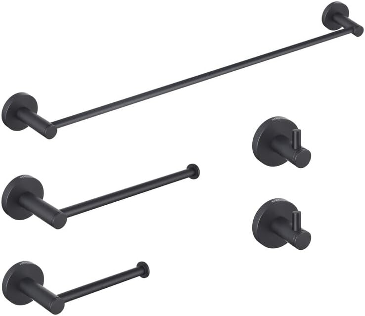 KIBI Juego de accesorios de baño circulares de 5 piezas  Toallero, anillo para toallas, soportes para papel higiénico, ganchos para bata (negro