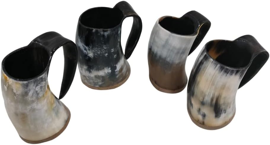 Taza pequeña de cuerno vikingo para beber, aguamiel y cerveza, Stein Ancient Ale Shot Glass Bar & KItchen Decor Set de 4 hechos a mano