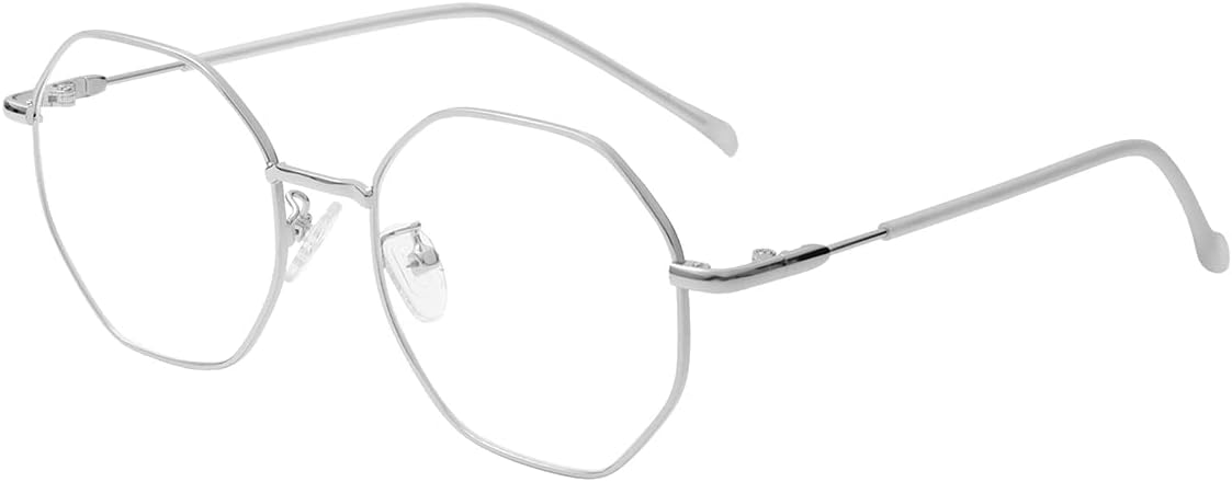 Gleyemor Gafas de luz azul para mujeres y hombres, gafas vintage octogonal con marco de metal para computadora (plateado)