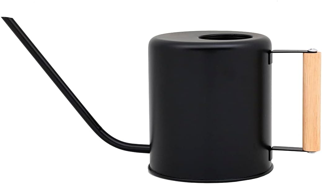 Regadera negra de 1.5 litros para plantas de interior, plantas de interior, riego de flores, plantas al aire libre, regadera de metal pequeña con