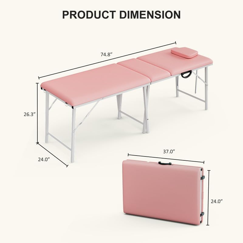 SyyBhb Mesa portátil de banco de tatuaje, silla de spa plegable, cama de masaje de viaje con bolsa de transporte, reposacabezas extraíble, ángulo