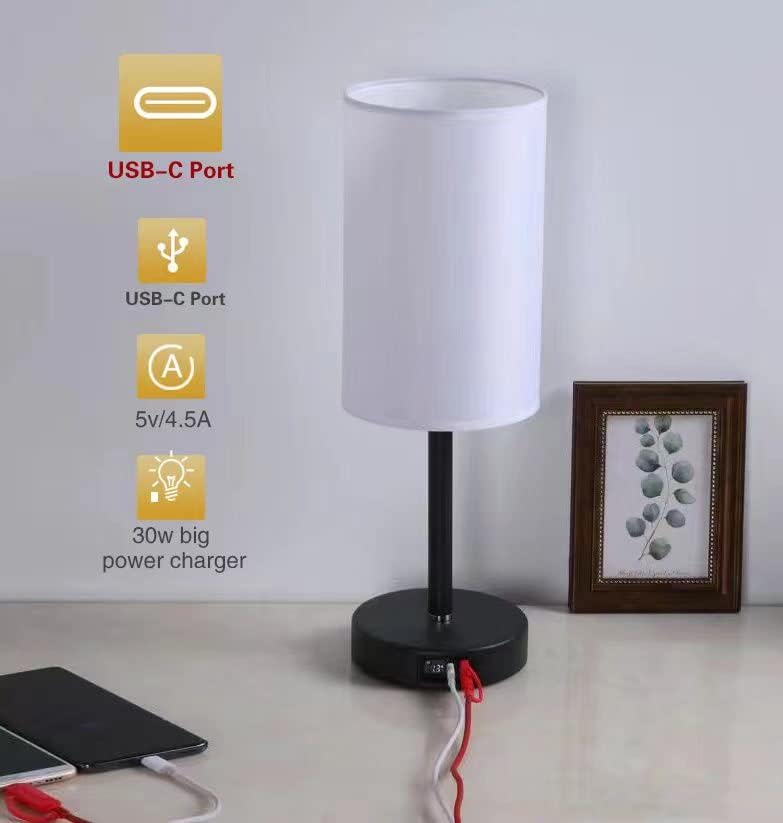 AXIQUE Lámparas de mesa para sala de estar, lámparas de escritorio para mesita de noche con puerto USB+C, control táctil, carga rápida inteligente,