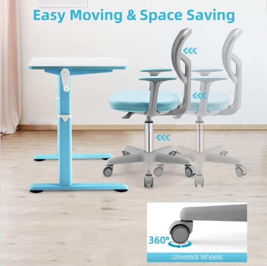 POWERSTONE Silla de escritorio para niños, silla de computadora de malla ajustable con reposabrazos, cojín suave y silla de oficina giratoria de