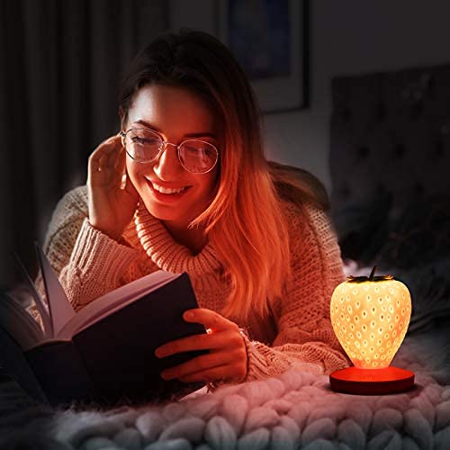 Luz nocturna de fresa de Navidad, bonita lámpara de fresa de silicona, lámpara LED de noche para niños, 3 modos táctiles, lámpara de noche para