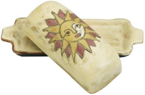 MARA STONEWARE COLLECTION – Plato de mantequilla cubierto coleccionable, cerámica mexicana, diseño de sol del desierto