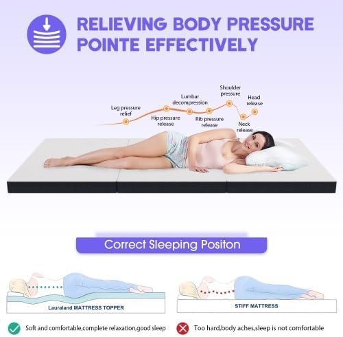 Colchón plegable individual XL de tres pliegues, lujosa cama de espuma viscoelástica de 4 pulgadas, perfecto para dormitorios universitarios y
