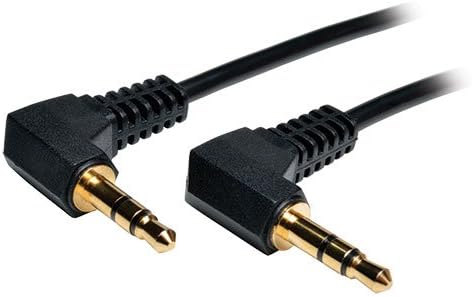 Tripp Lite (P312-001-2RA – Cable de audio mini estéreo de 0.138 in con dos enchufes en ángulo recto (MM), 1 pie, negro (paquete de 2)