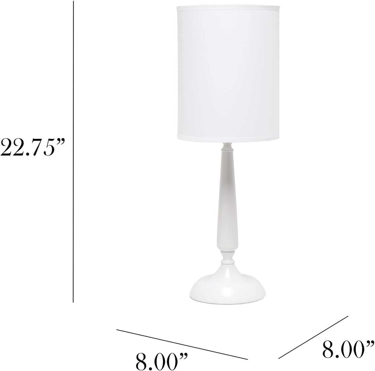 Simple Designs LT2075-WHT – Lámpara de mesa tradicional de metal y hierro con pantalla de tambor, color blanco